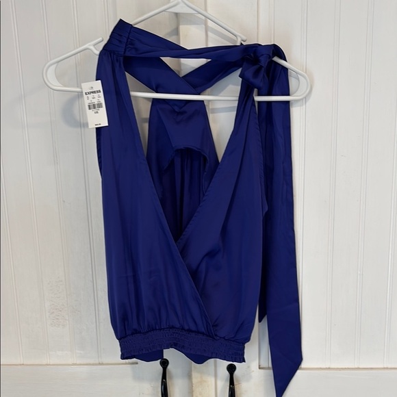 Express Tops - Express silky, sexy, royal Blue Sleeveless halter W/neck tie size XXS